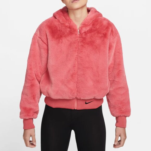Nike Womens Sportswear Essential Faux Fur Jacket 'Archaeo Pink' XL NWOT - Picture 1 of 8